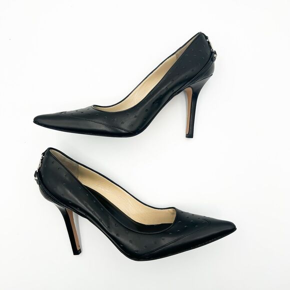 Gucci Interlocking GG Pointed Toe Black Leather Heels Pumps Size 8.5 - Picture 10 of 16